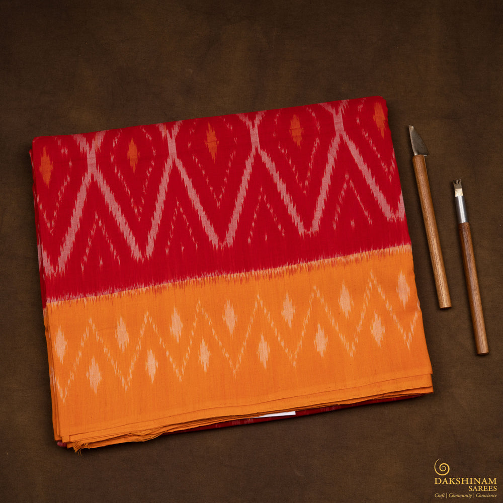 Folded Handwoven Cotton Ikat Saree 