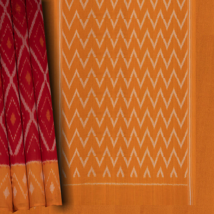 Pleats/body of Handwoven Cotton Ikat Saree 