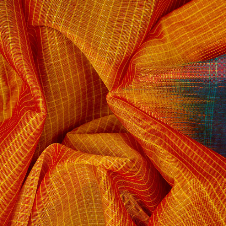 Closeup of handwoven Gadwal Silk Cotton Saree