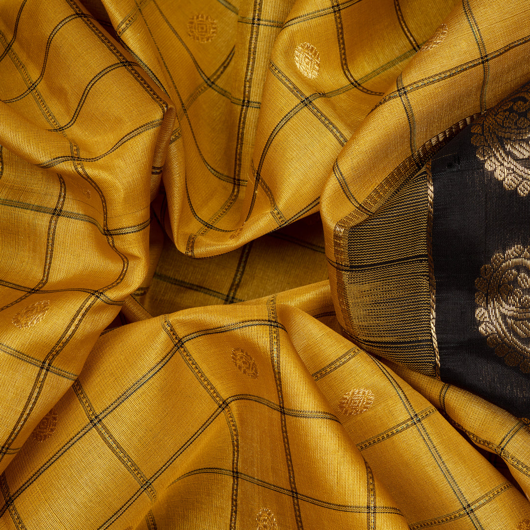 Closeup of handwoven Tussar Gadwal Silk Saree
