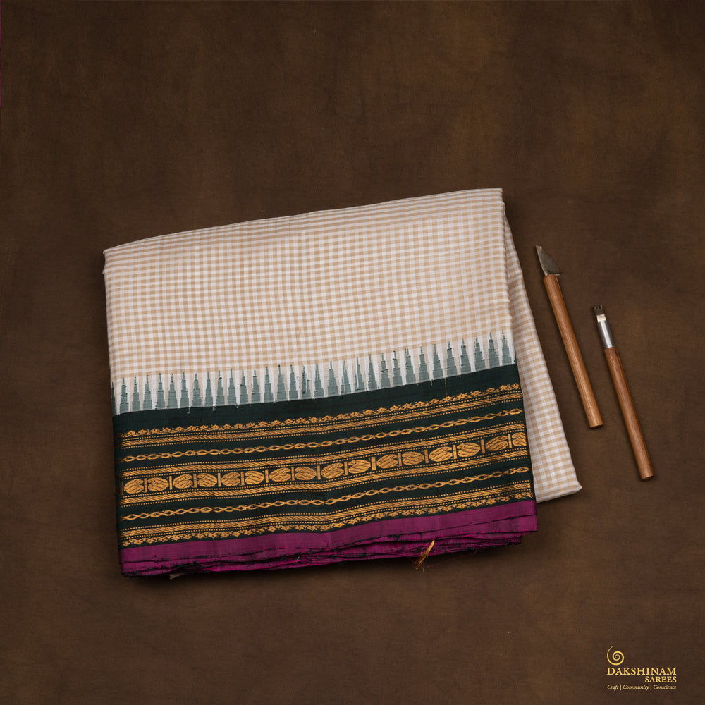 Folded Handwoven Kora Gadwal Silk Saree