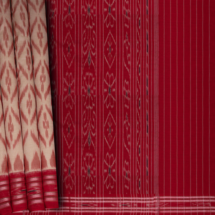 Pleats/body of Handwoven Ikat Cotton Saree