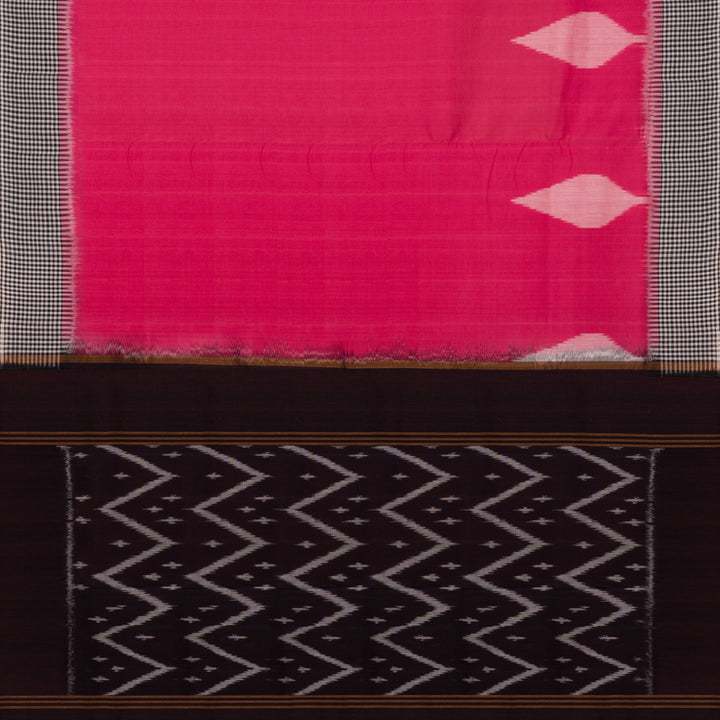 Pallu of Handwoven Pink Ikat Cotton Saree