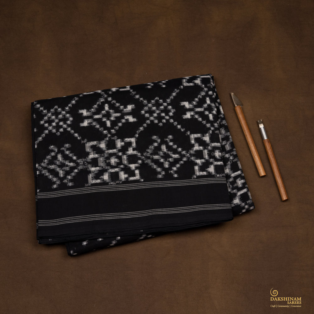 Folded Handwoven Ikat Cotton Saree 