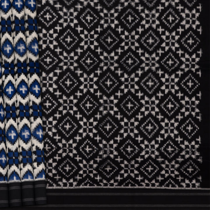 Pleats/body of  Handwoven Ikat Cotton Saree