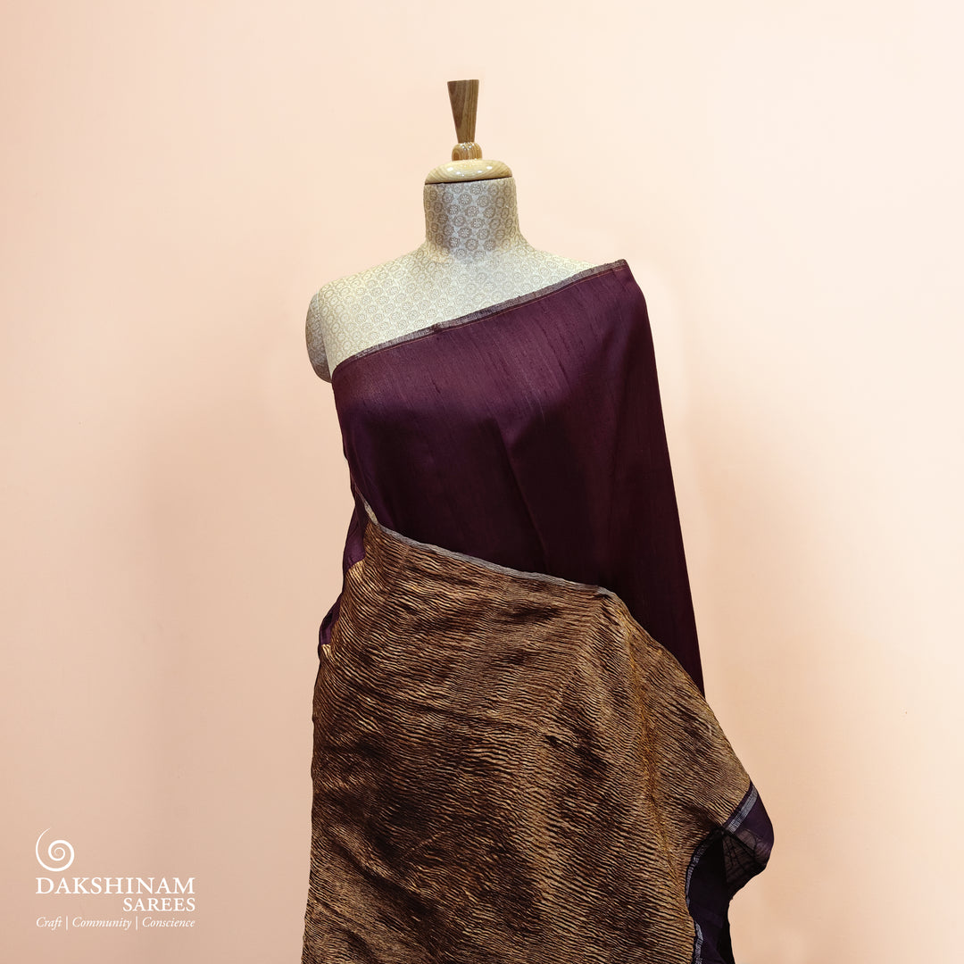 Pleats/body of Handwoven  Dupion Soft Silk Saree