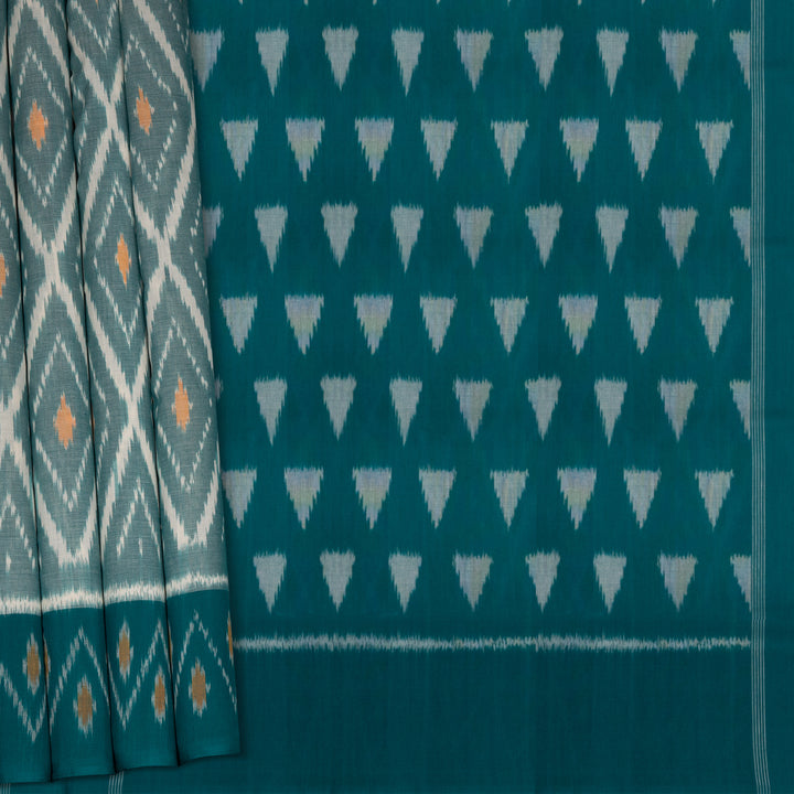 Pleats/body of Handwoven Ikat Cotton Saree