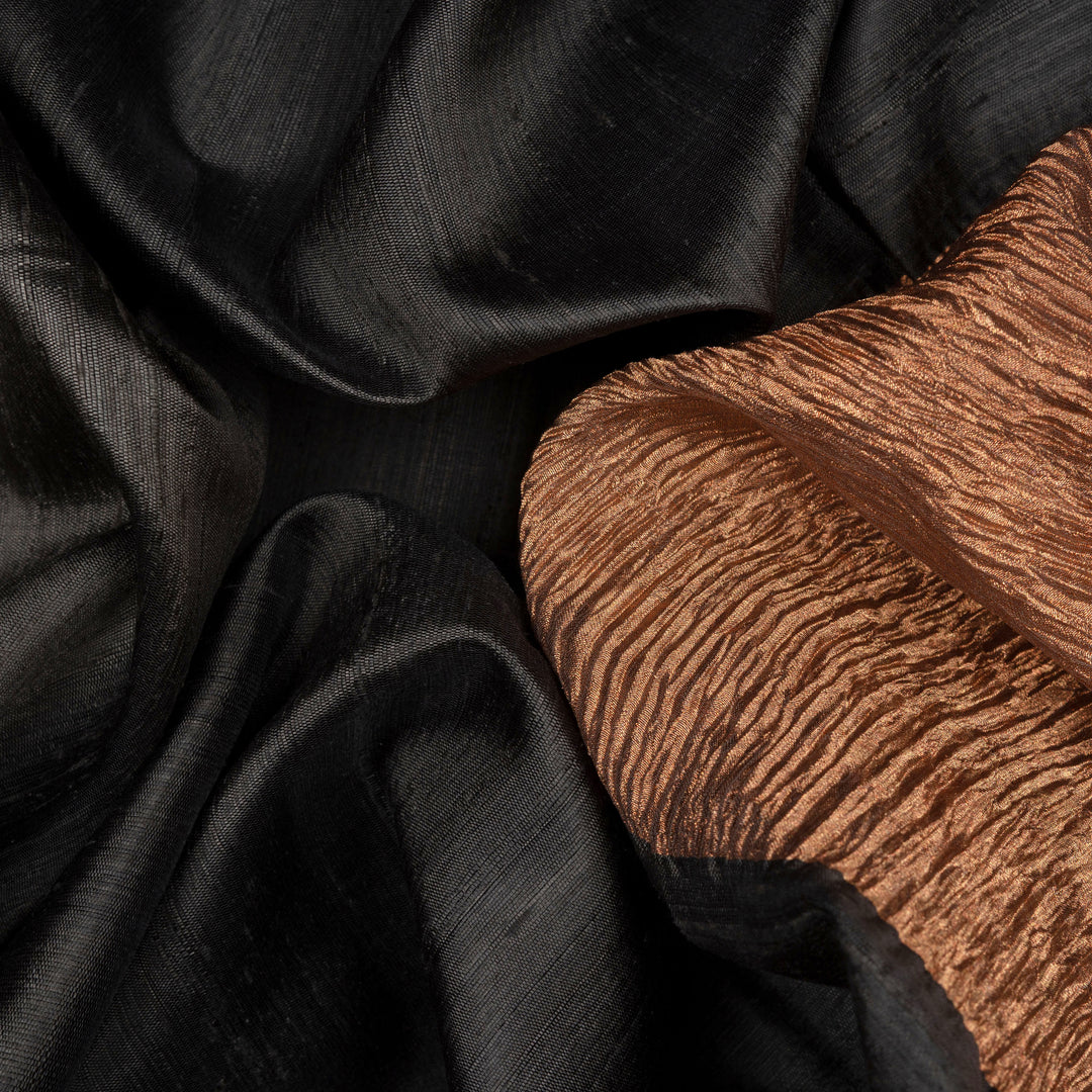Closeup of Handwoven Dupion Soft Silk Saree