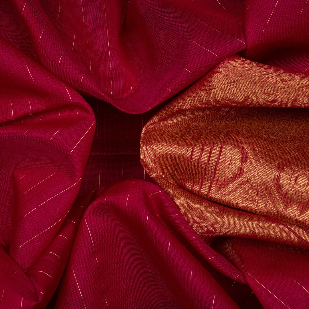 Closeup of Handwoven Pink Silk Cotton Saree 