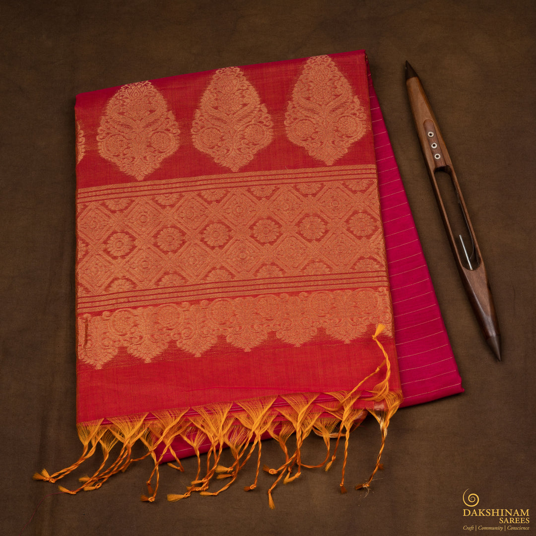 Folded of Handwoven Pink Silk Cotton Saree 