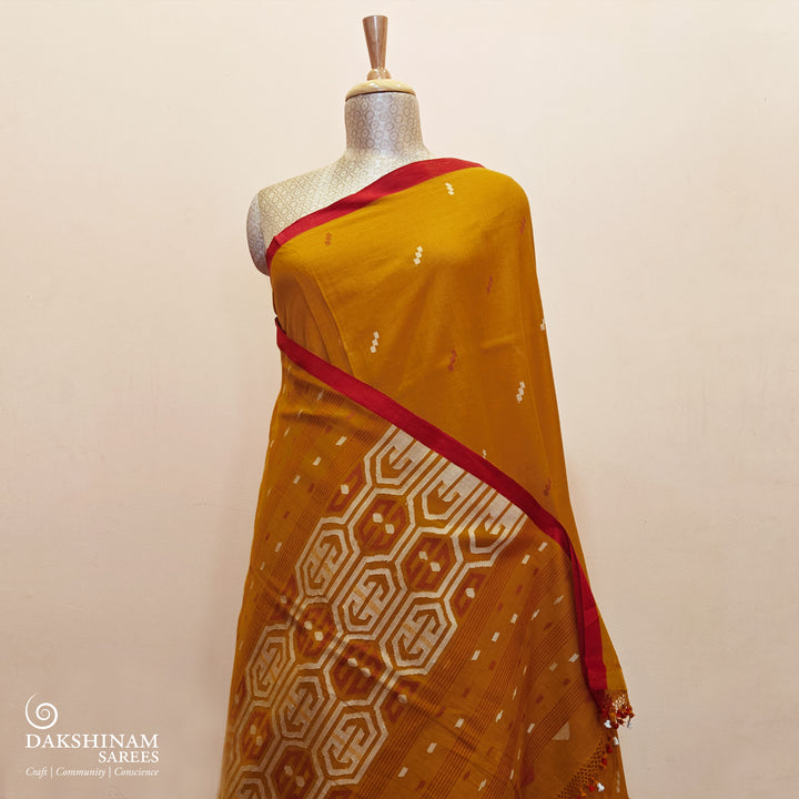 Handwoven Orange Bengal Cotton Saree - 2909T010973DSC