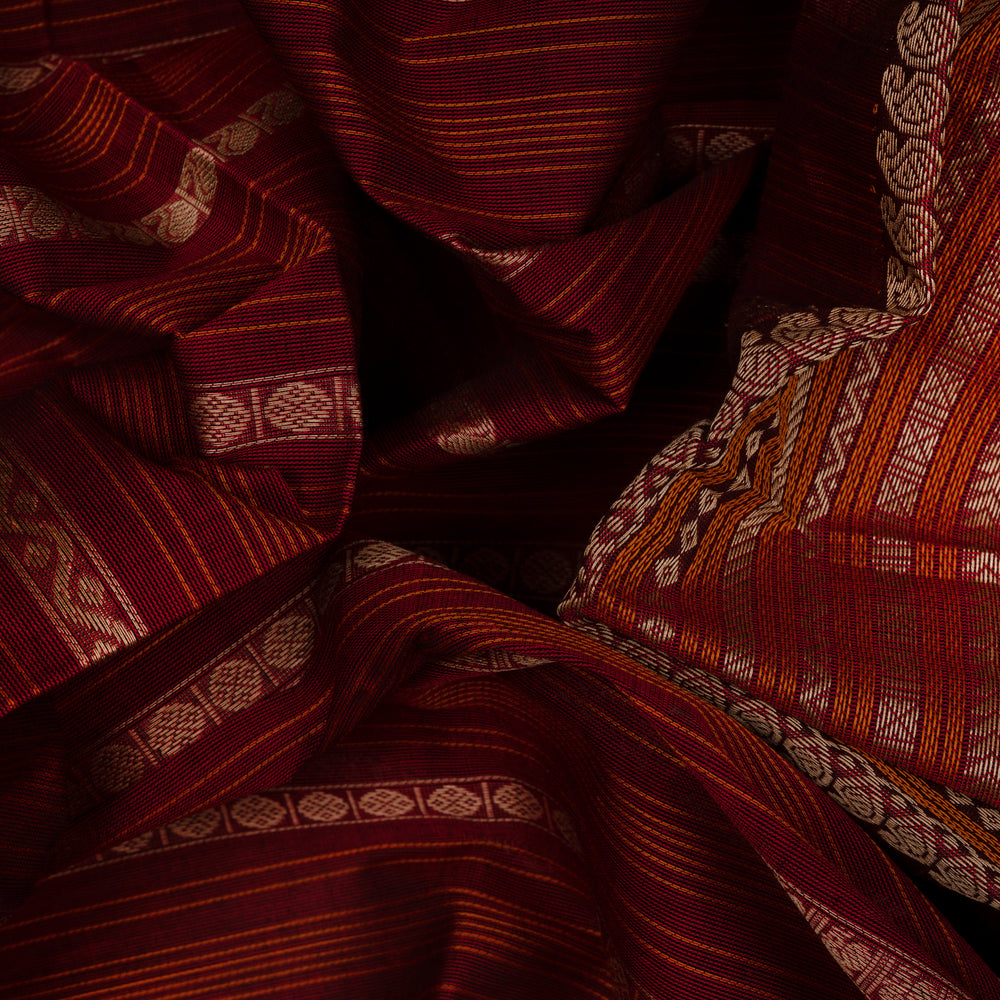 Closeup of Handwoven Kanjivaram Cotton Saree