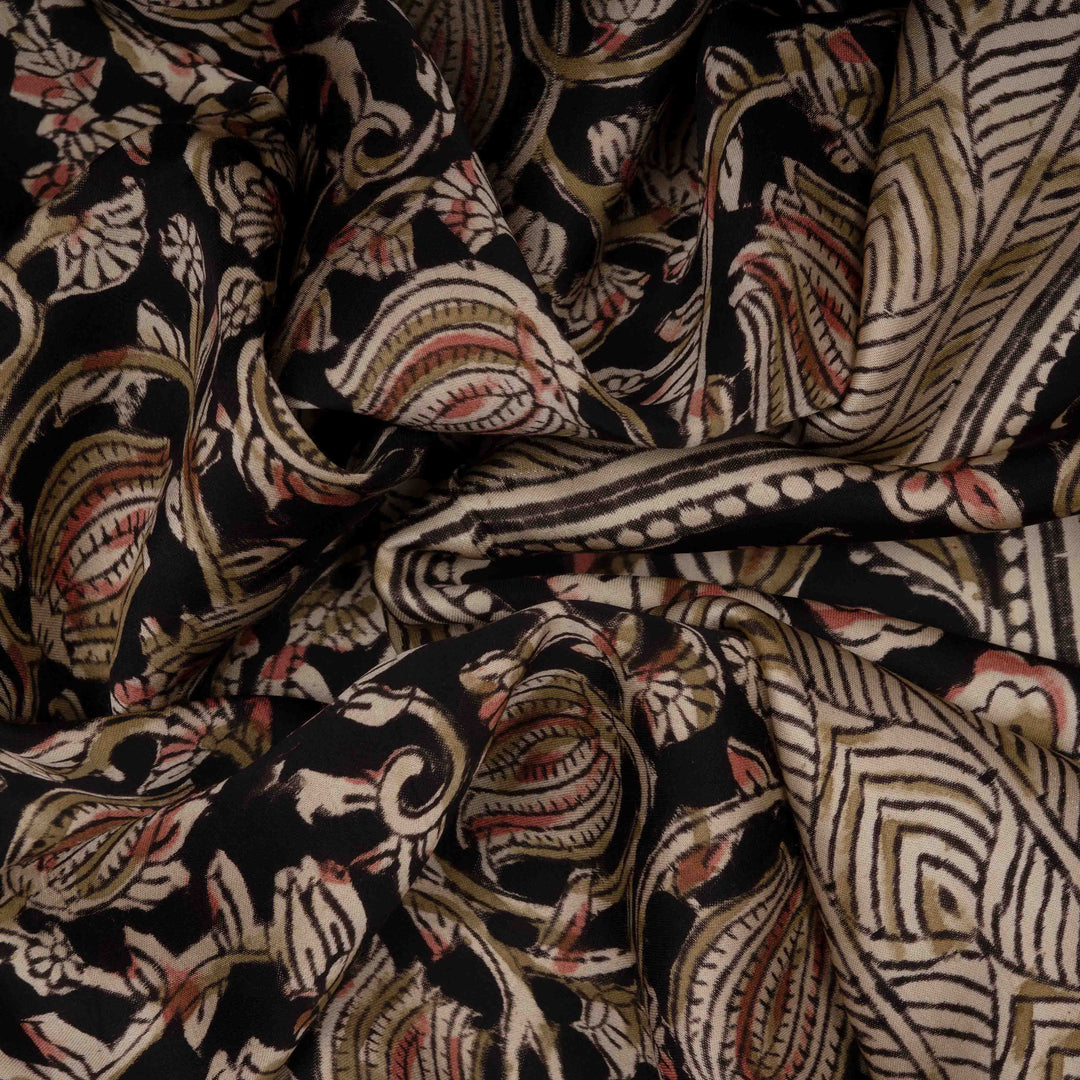 Closeup of Handwoven Maroon with multi-colour Modal Silk Saree
