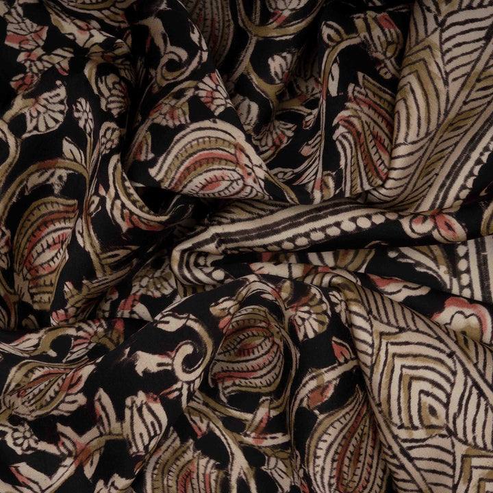 Closeup of Handwoven Maroon with multi-colour Modal Silk Saree