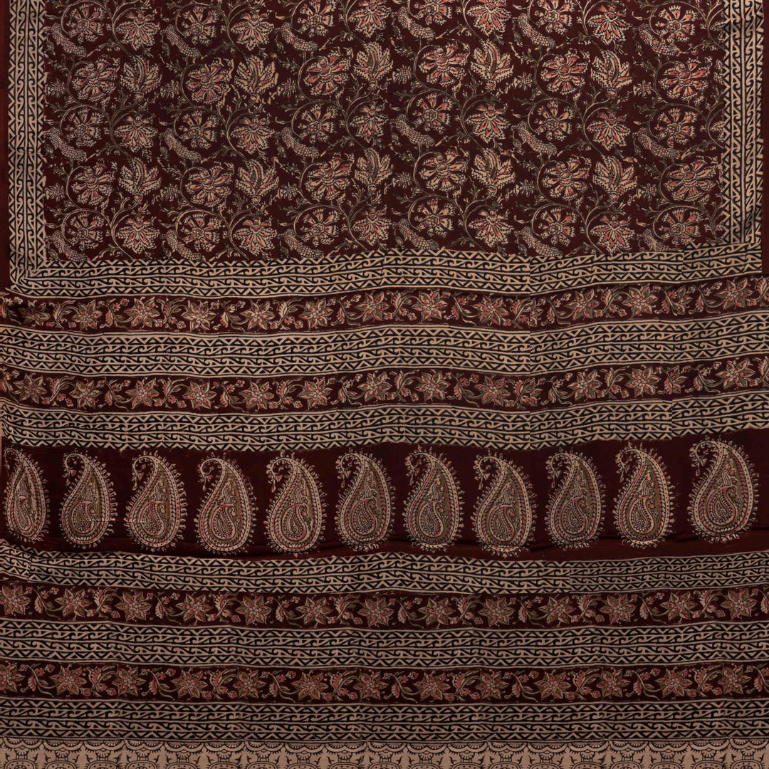 Pallu of Handwoven Maroon with multi-colour Modal Silk Saree