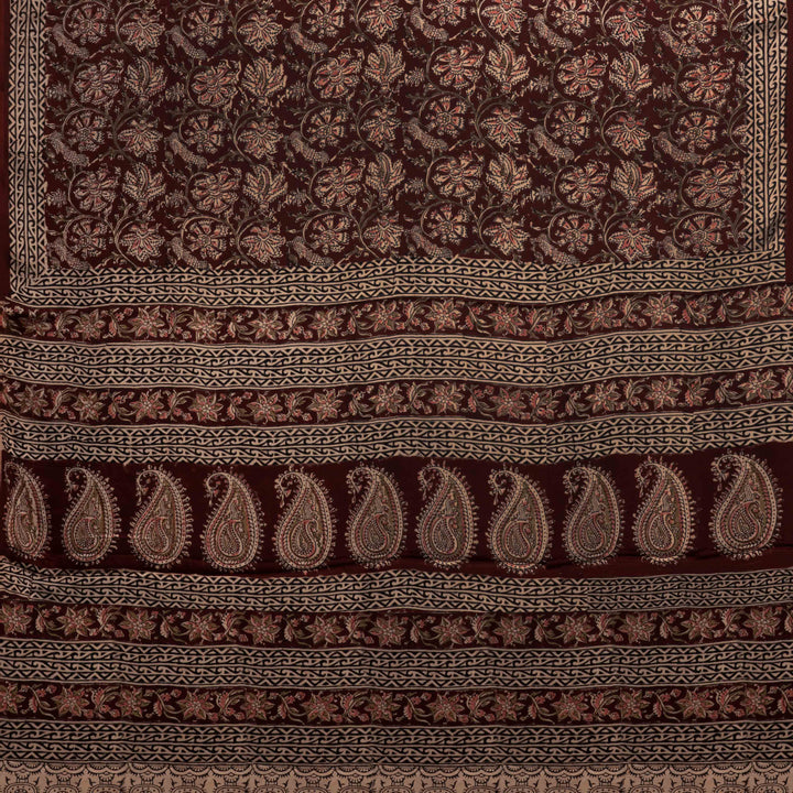 Pallu of Handwoven Maroon with multi-colour Modal Silk Saree