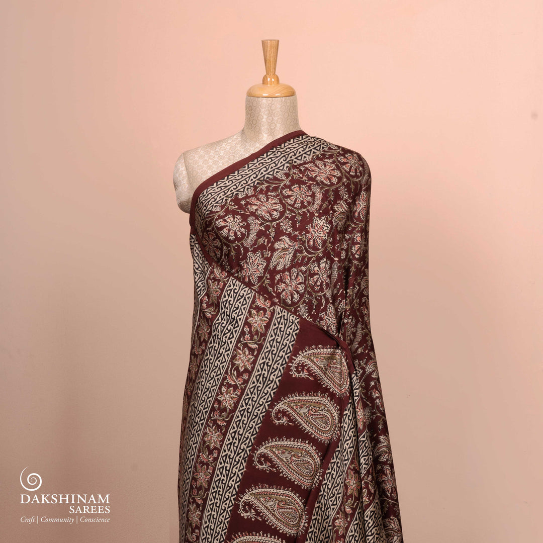 Pallu of Handwoven Maroon with multi-colour Modal Silk Saree