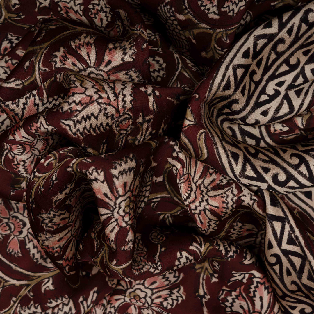Closeup of Handwoven Maroon with multi-colour Modal Silk Saree