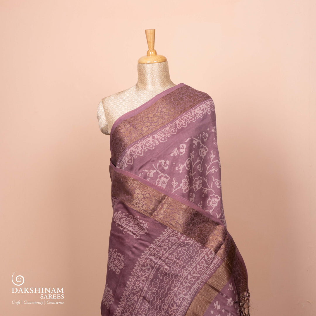 Pleats/body of Handwoven Lavendar Chanderi Silk Saree 
