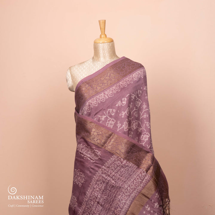 Pleats/body of Handwoven Lavendar Chanderi Silk Saree 