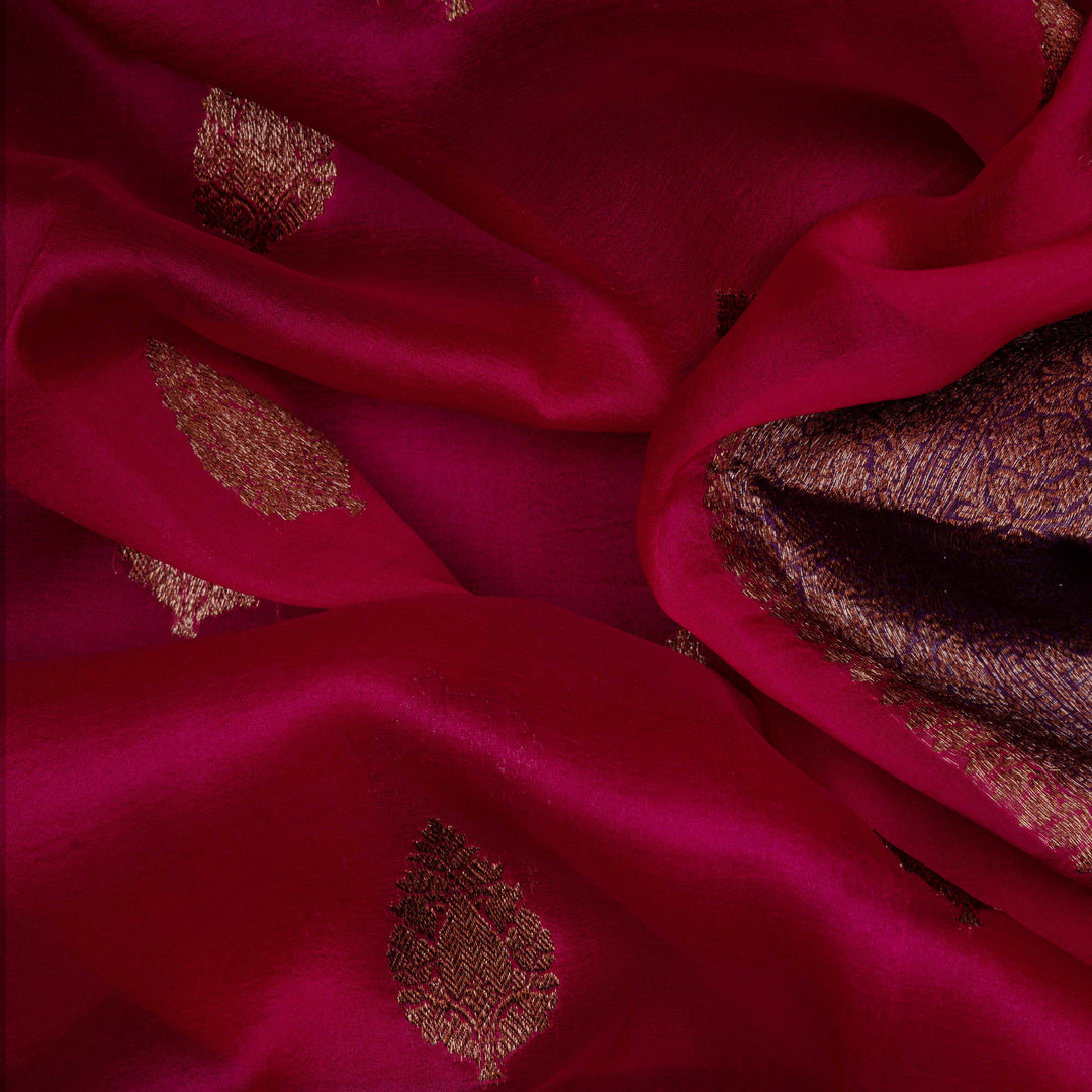Closeup of Handwoven Banarasi organza silk Saree