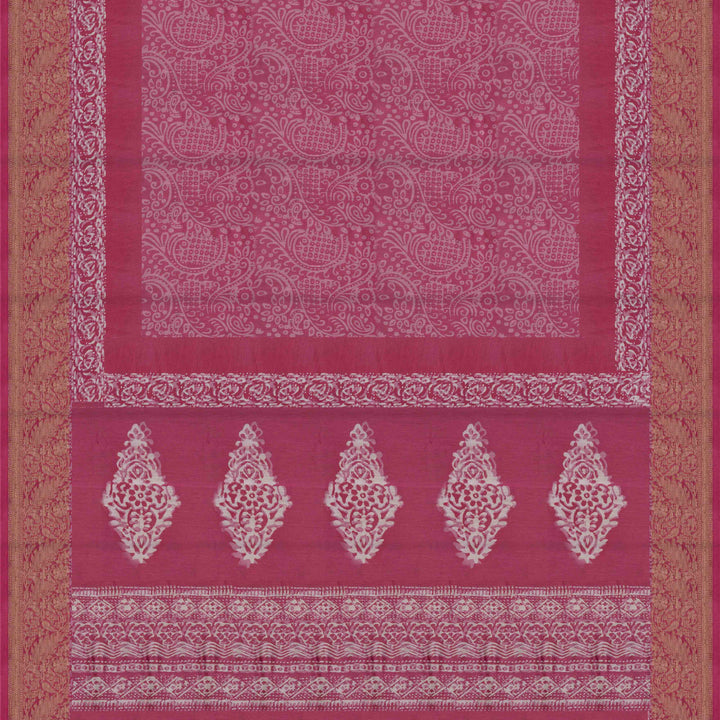 Pallu of Handwoven Pink Chanderi Silk Saree