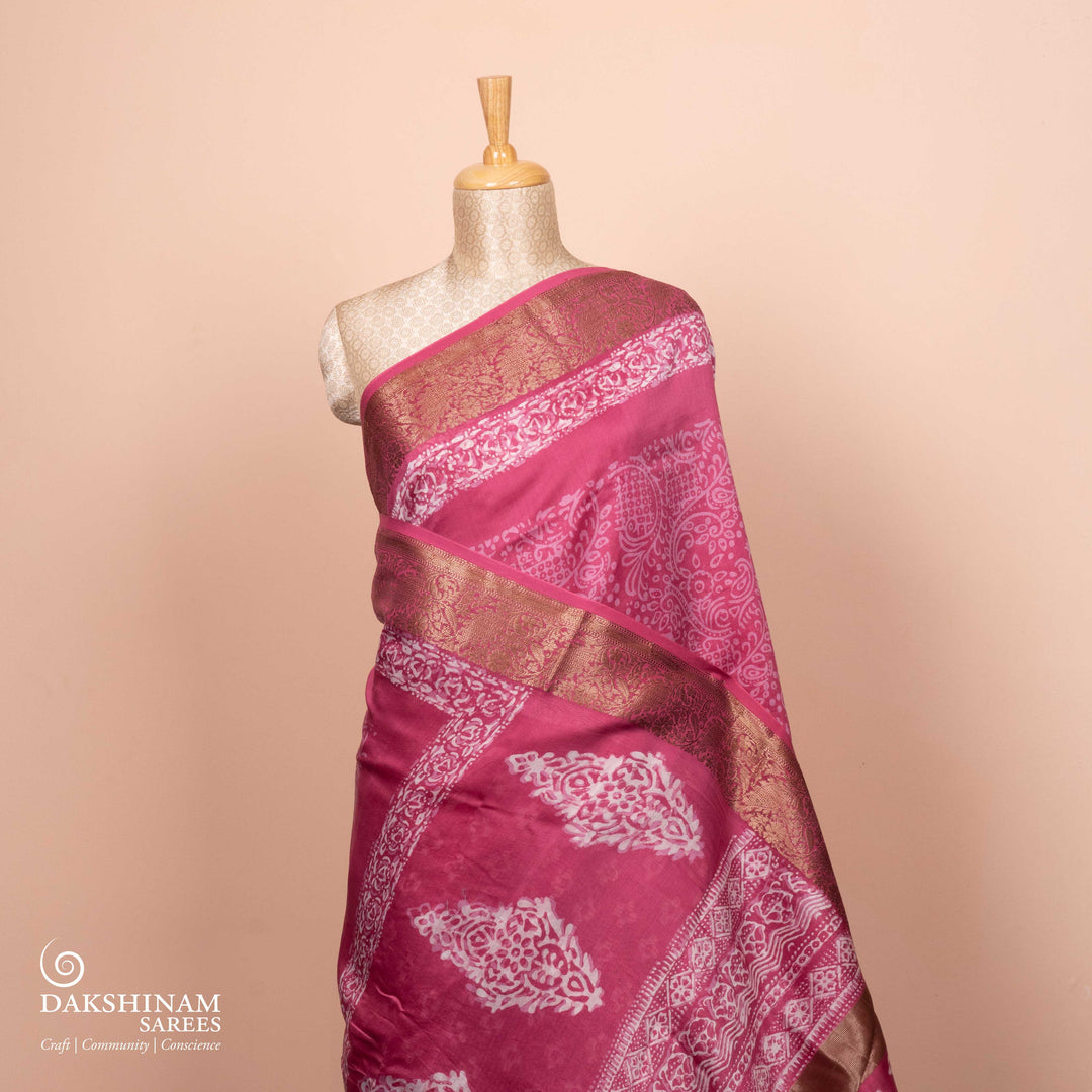 Pleats/body od Handwoven Pink Chanderi Silk Saree