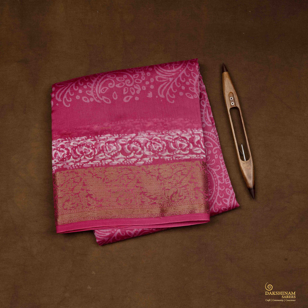 Folded Handwoven Pink Chanderi Silk Saree