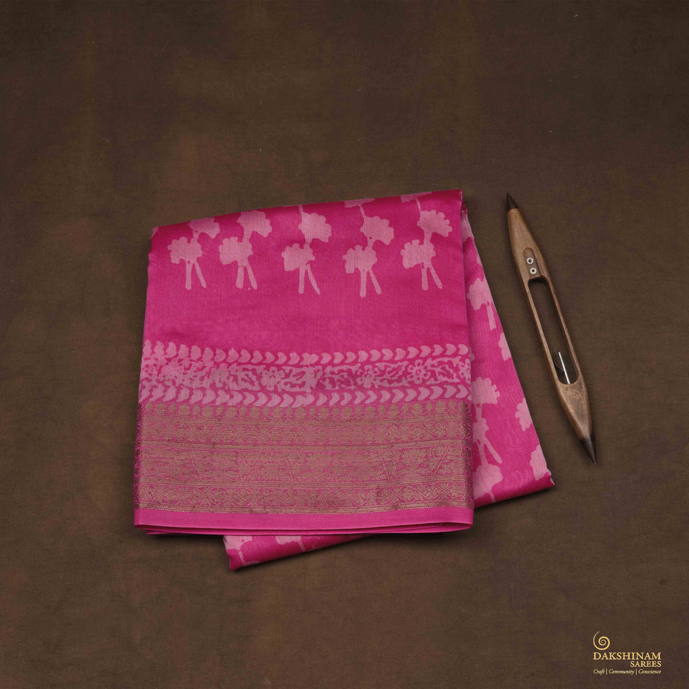 Folded f Handwoven Pink Chanderi Silk Saree