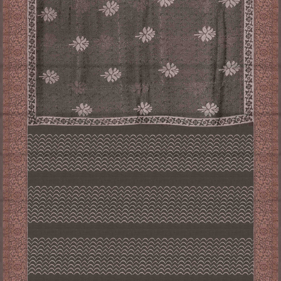 Pallu of Handwoven Grey Chanderi Silk Saree