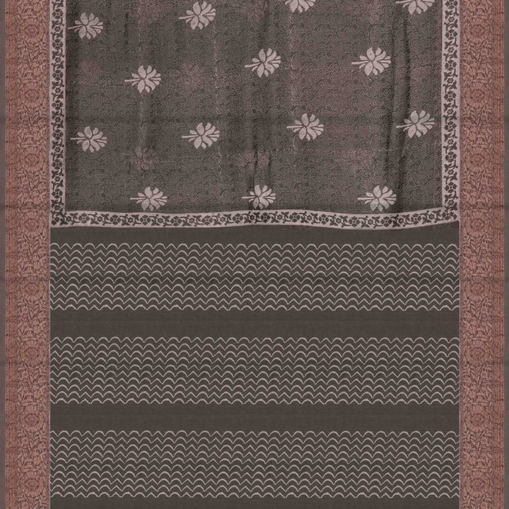 Pallu of Handwoven Grey Chanderi Silk Saree