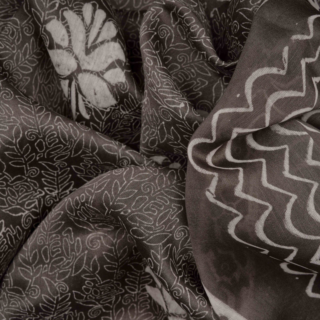 Closeup of Handwoven Grey Chanderi Silk Saree
