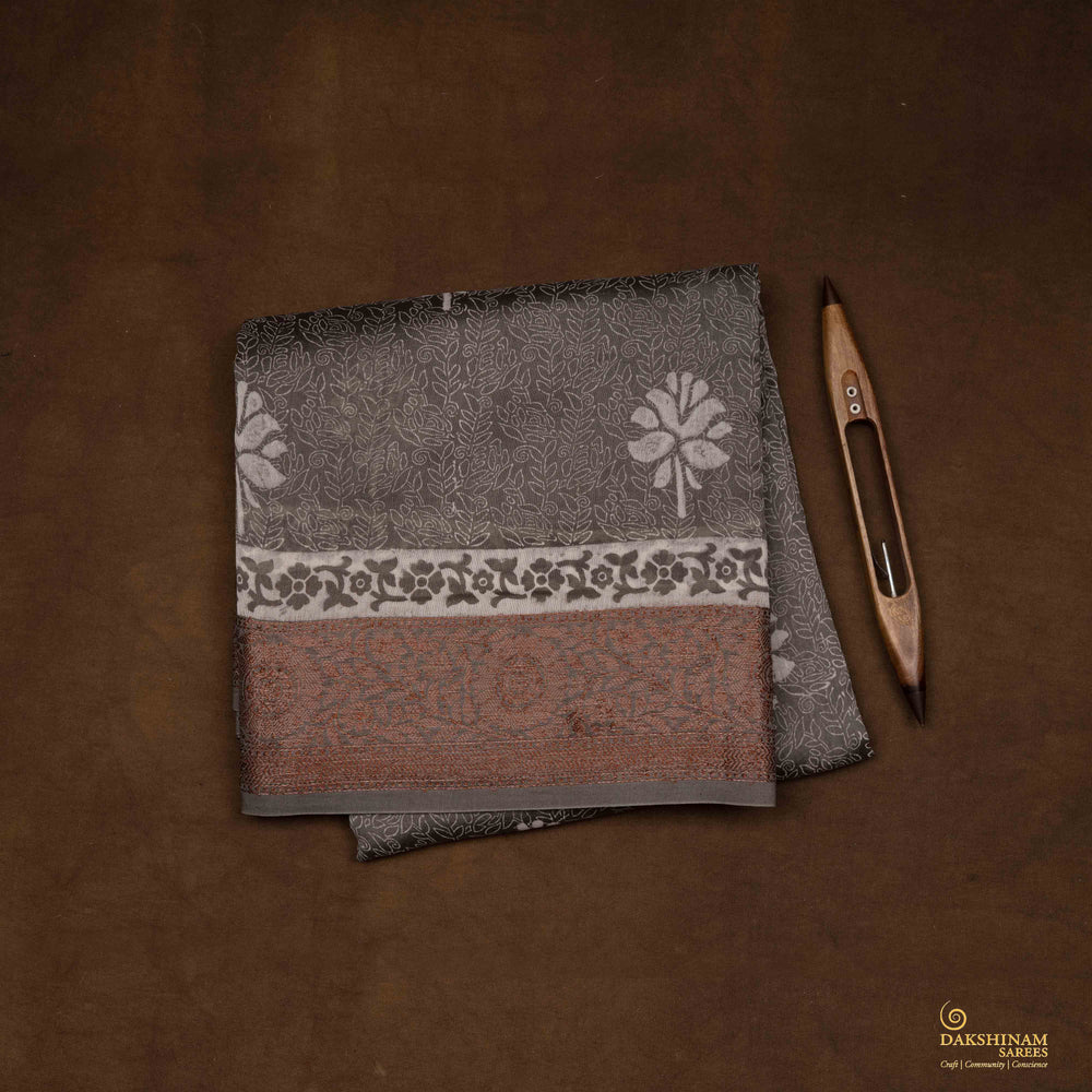 Folded Handwoven Grey Chanderi Silk Saree