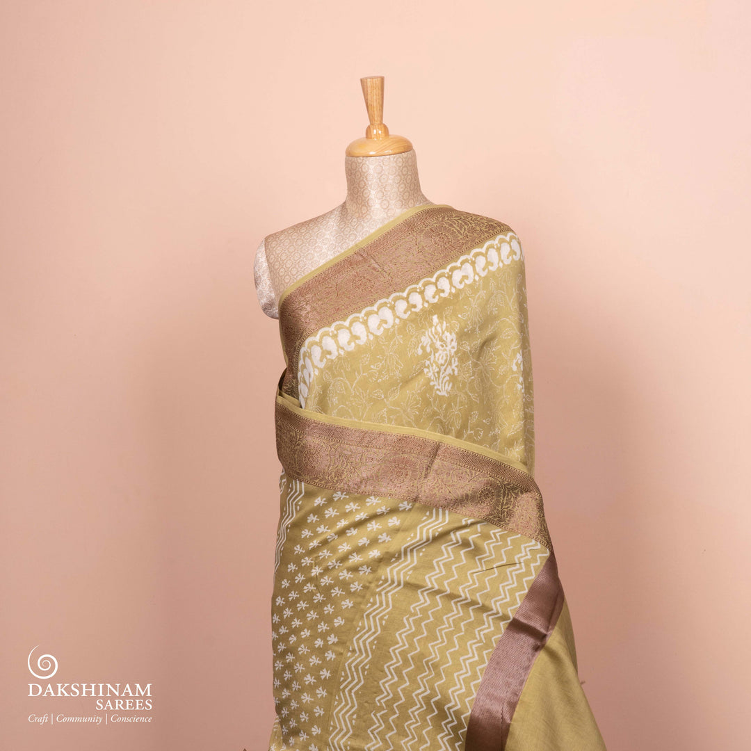 Pallu of Handwoven Green Chanderi Silk Saree 