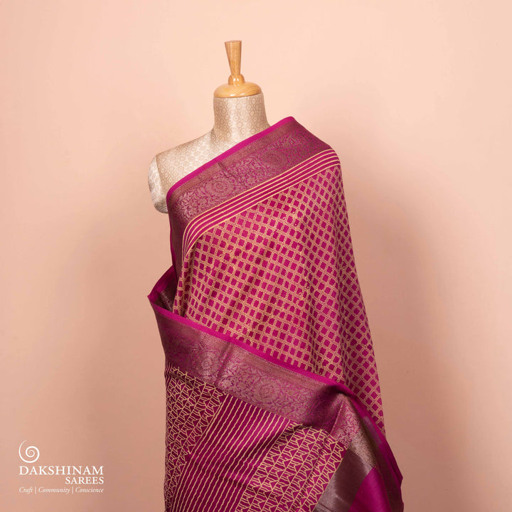 Pallu of Handwoven Pink Chanderi Silk Saree
