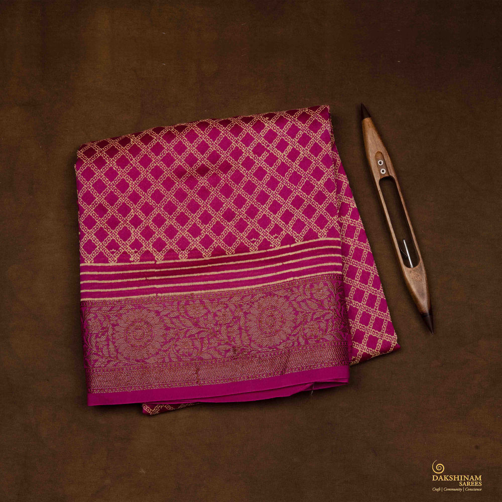 Folded Handwoven Pink Chanderi Silk Saree