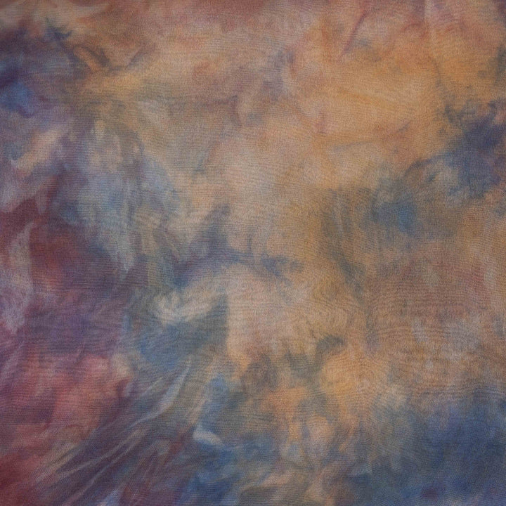 closeup view of Handwoven organza silk saree in sky blue with multicolour abstract strokes