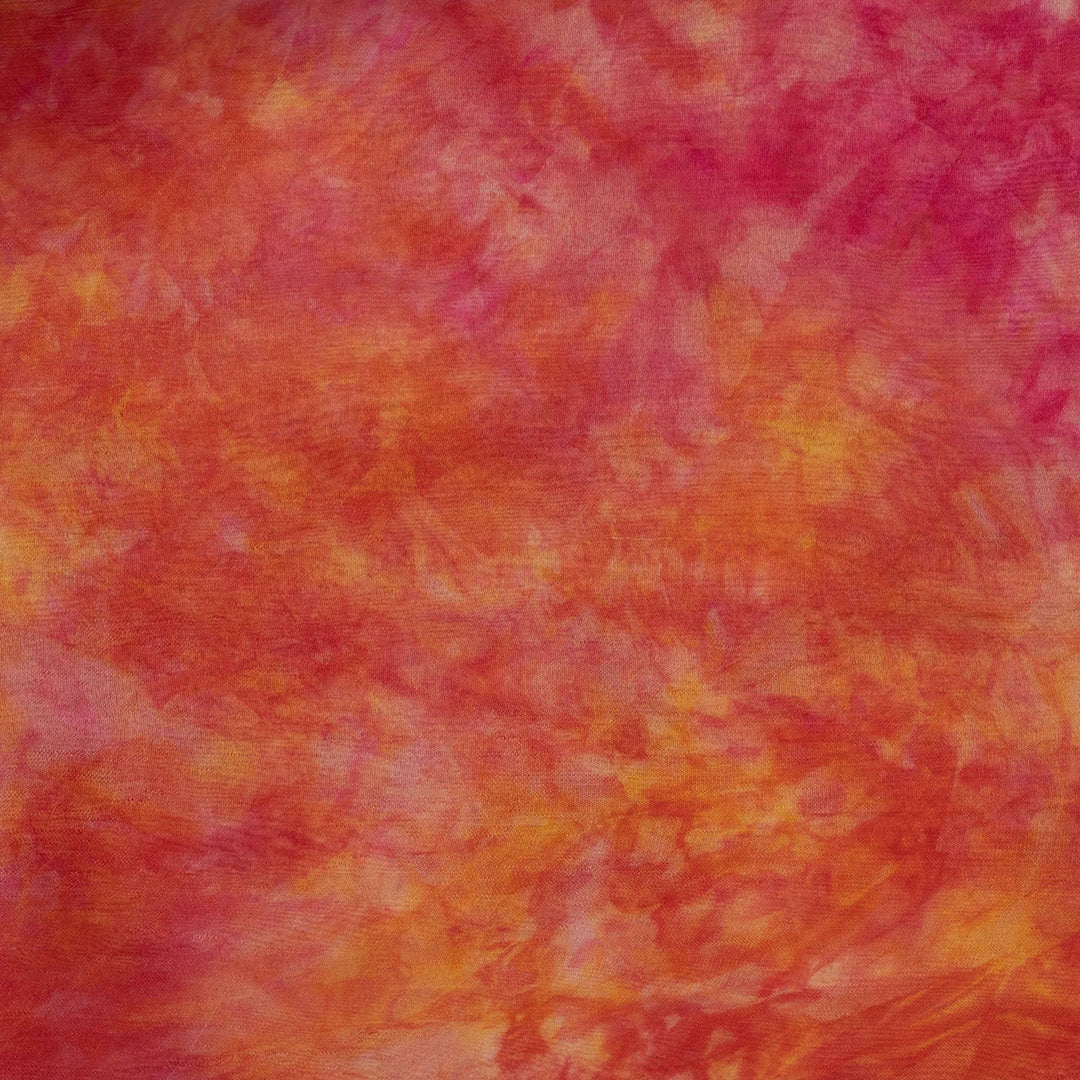  Closeup of Handwoven multicolour organza silk saree with abstract motifs.