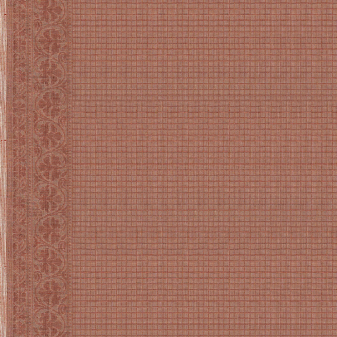 Closeup of checked blouse with bordered edges.