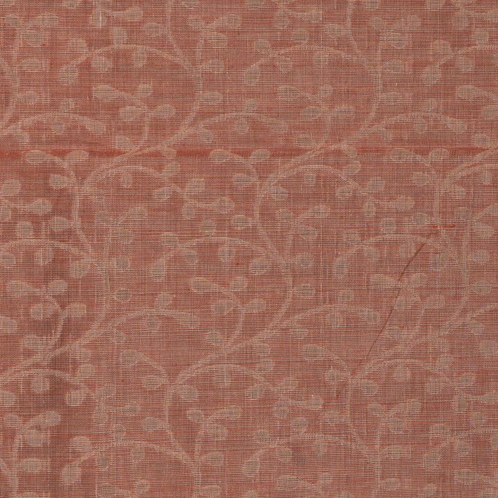 Body closeup of Handwoven South cotton saree floral and leaf vine motifs with delicate dots, stripes, and plant patterns