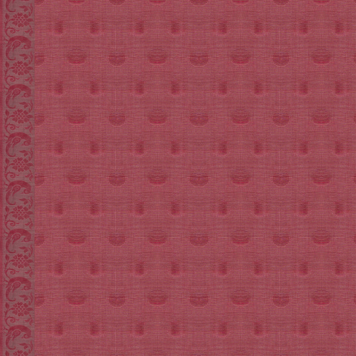 Blouse closeup of a Handwoven pink South cotton saree with parrots, floral vines, paisleys, chevrons, stripes and dotted motifs, monotone border.