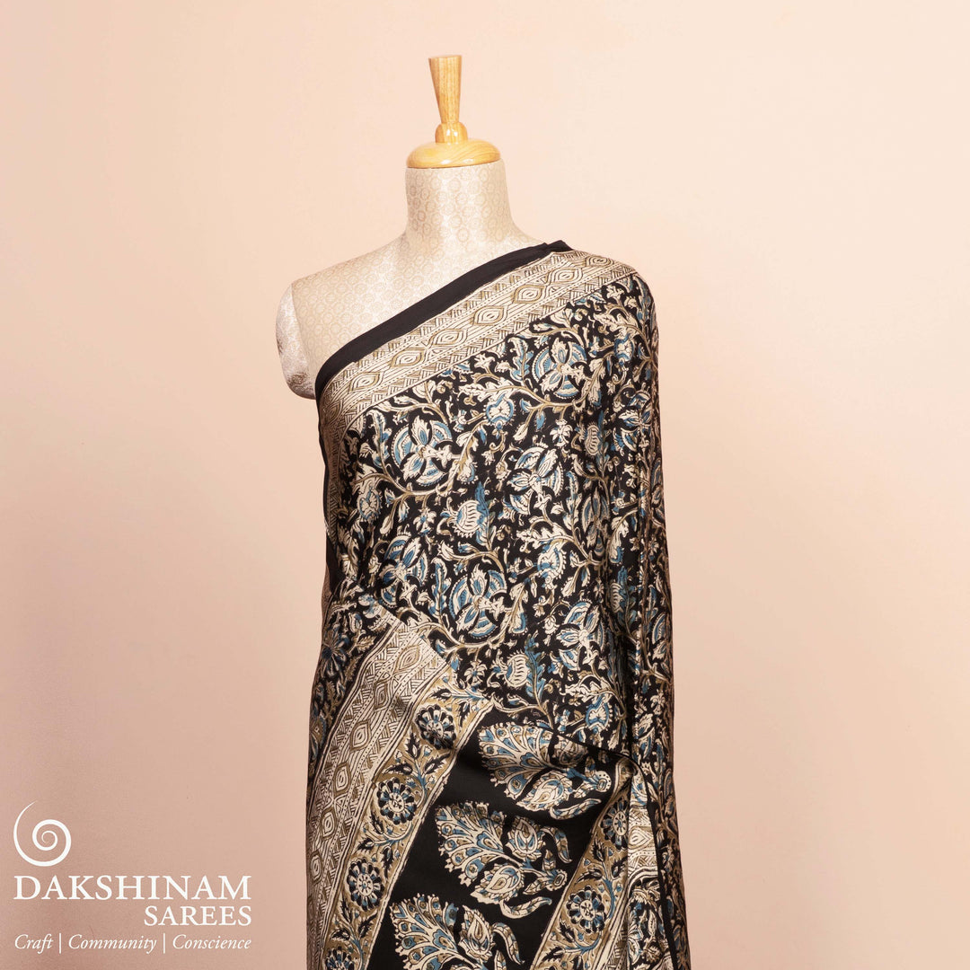 Handwoven Multi-colour with Black Modal Silk Saree- 2946T013669