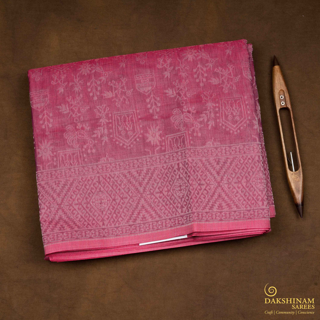 Handwoven Pink South Cotton Saree - 2945T014583DSC