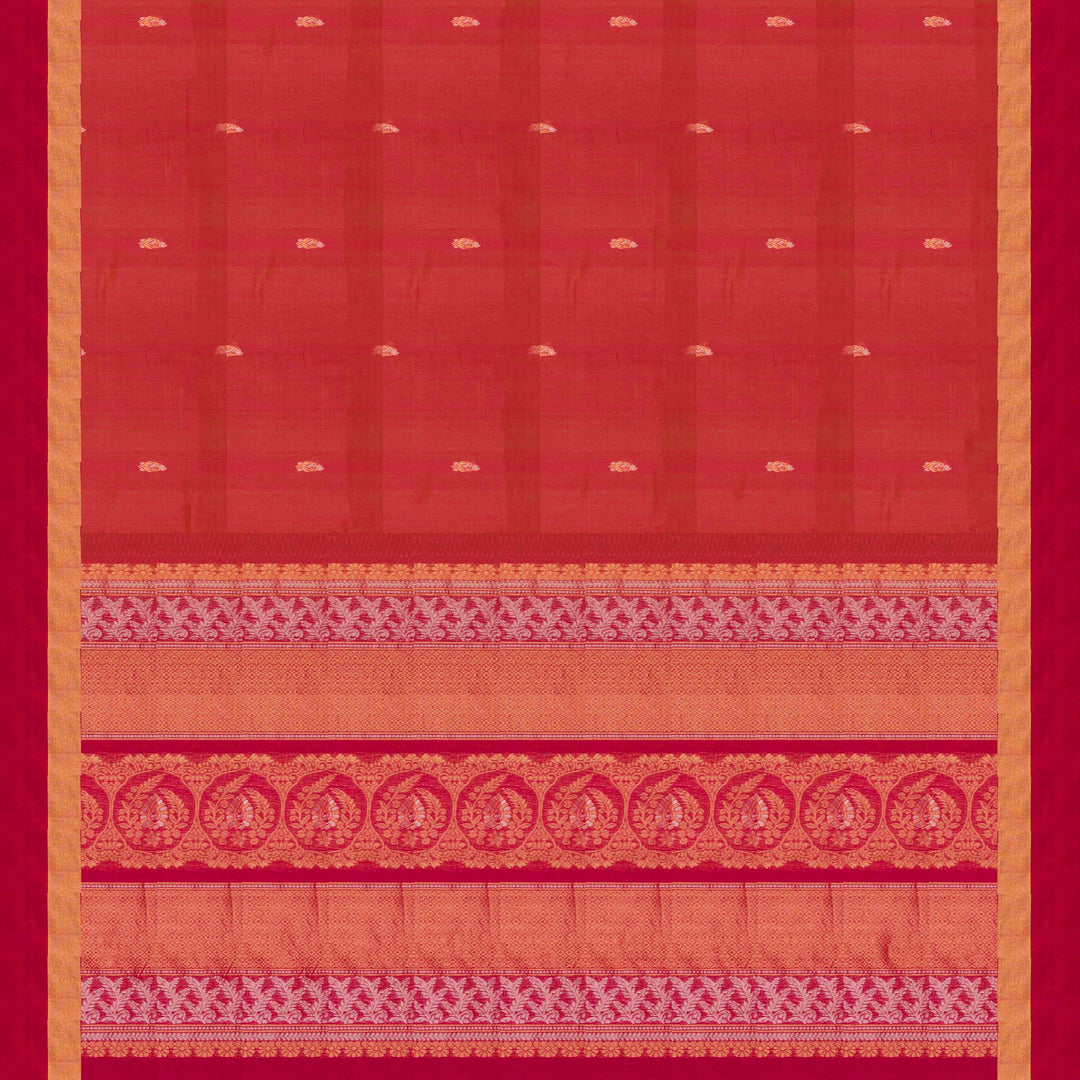 Pallu of Handwoven Pink with Orange Silk Cotton Saree