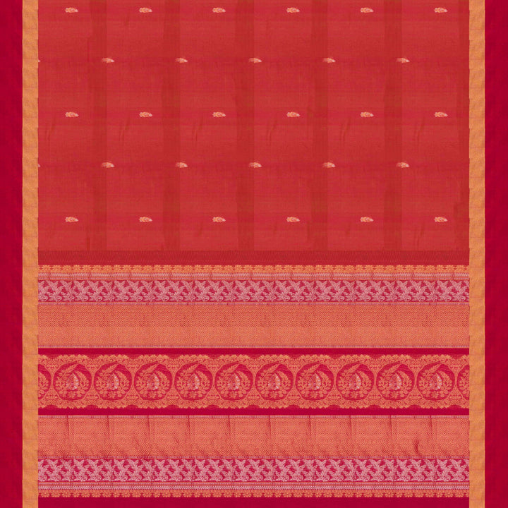Pallu of Handwoven Pink with Orange Silk Cotton Saree