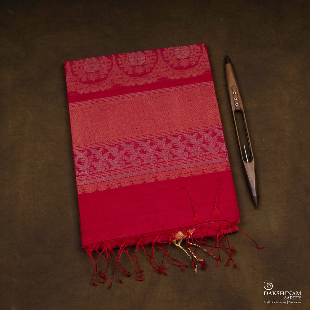 Folded Handwoven Pink with Orange Silk Cotton Saree