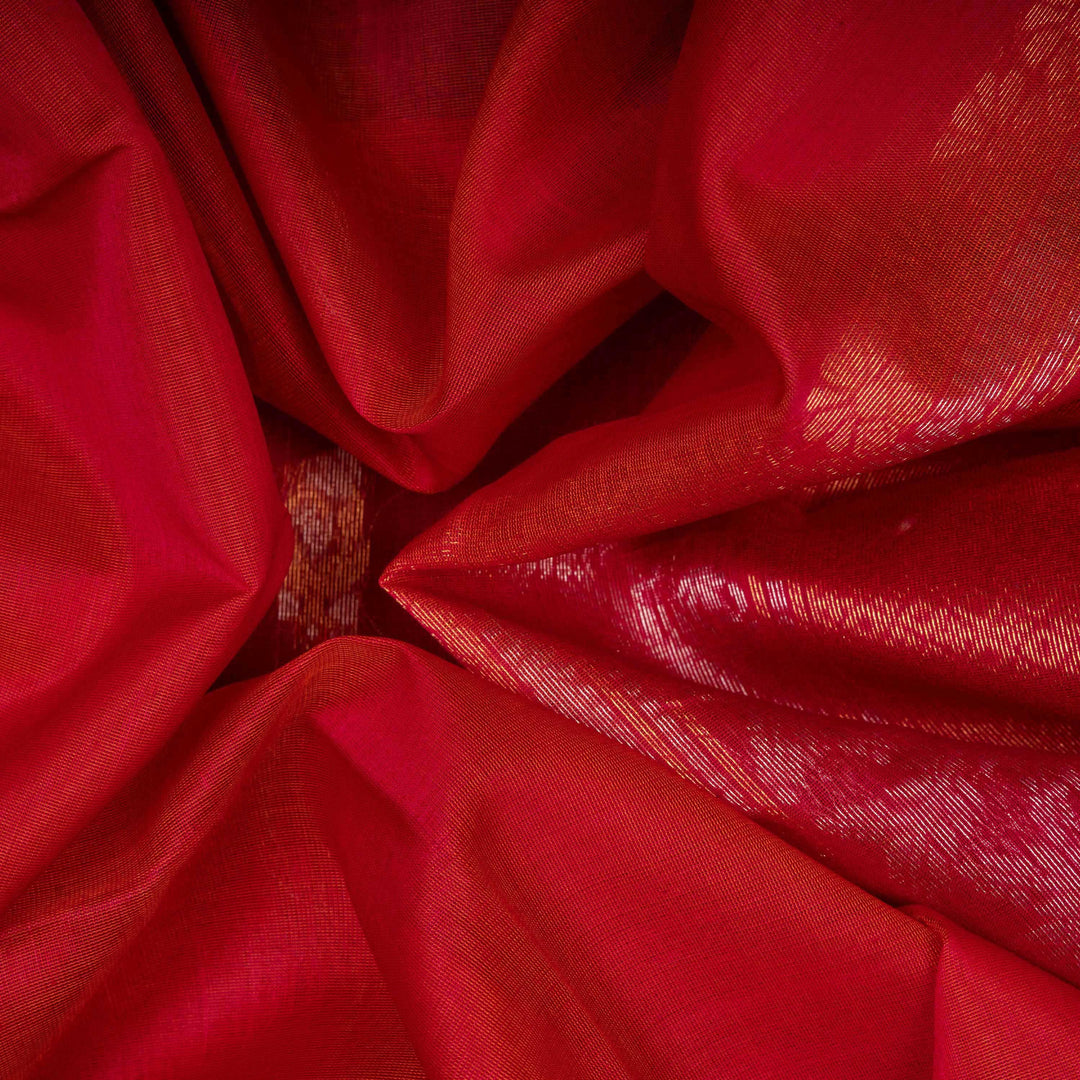 Closeup of Handwoven Pink with Orange Silk Cotton Saree