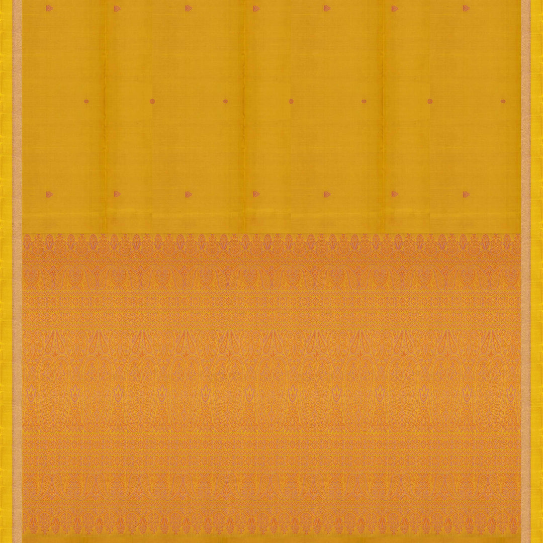 Pallu of Handwoven Yellow Soft silk Saree