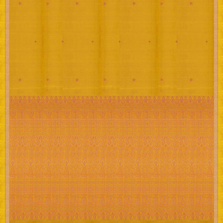 Pallu of Handwoven Yellow Soft silk Saree