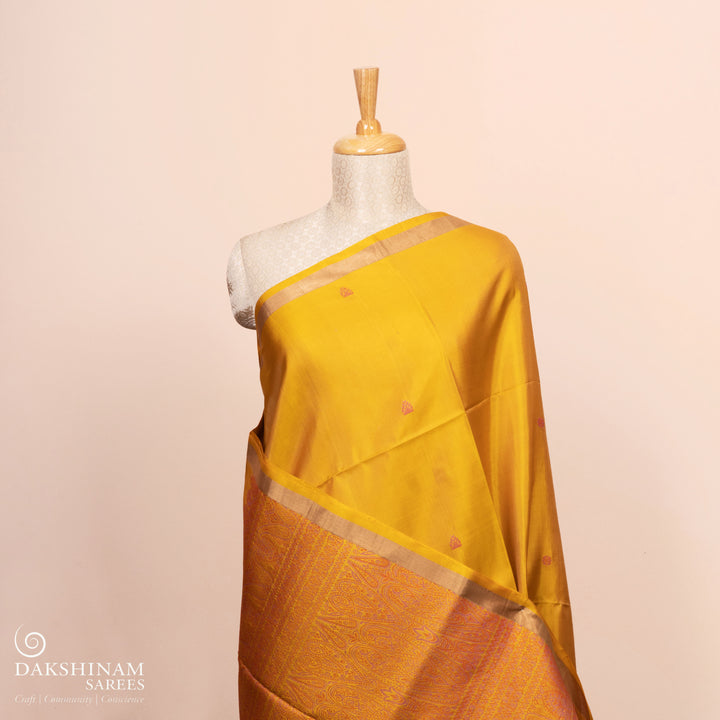 Pleats/body of Handwoven Yellow Soft silk Saree
